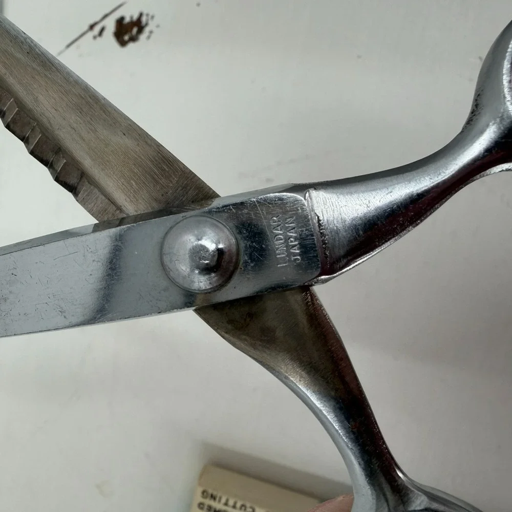 VTG Lindar Pinking‎ Shears Japan Sewing Scissors Original Box Chrome Retro